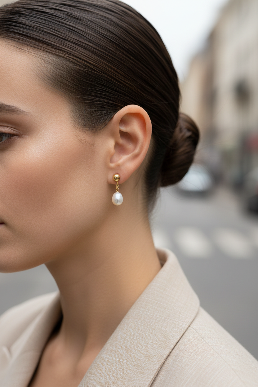 Ατσάλινα mini σκουλαρίκια με πέρλα Éclat Pearl Mini Earrings So Cute by Dimi