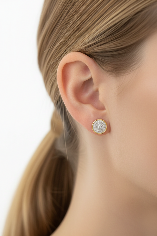 Ατσάλινα καρφωτά σκουλαρίκια coin 1,2 εκ. με στρας σε χρυσό, ασημί και δίχρωμο – So Cute by Dimi