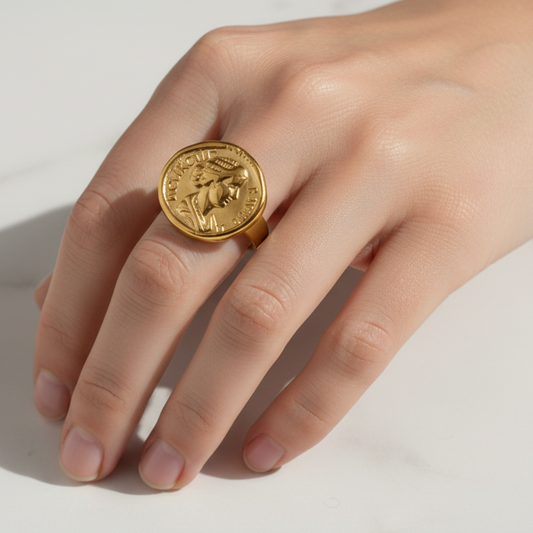 Ατσάλινο δαχτυλίδι λίρα coin design χονδρική one size κωδικός 1-503-0920 So Cute by Dimi