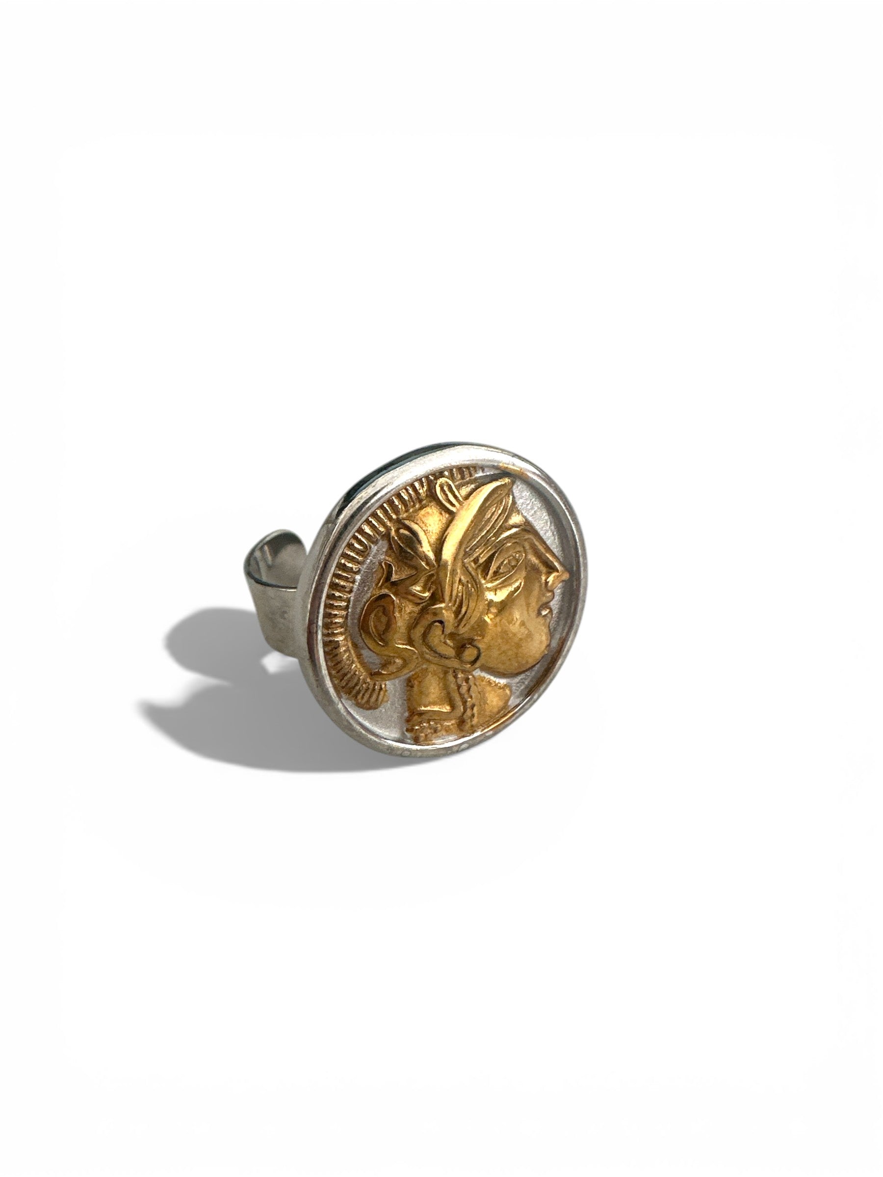 Athena Coin Ring ατσάλινο δαχτυλίδι με ανάγλυφο σχέδιο Αθηνάς κωδικός 1-503-0921 So Cute by Dimi