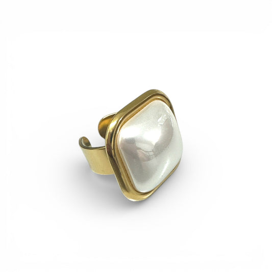 Pearl Square Ring ατσάλινο δαχτυλίδι με τετράγωνη πέρλα χονδρική So Cute by Dimi κωδικός 1-503-0928