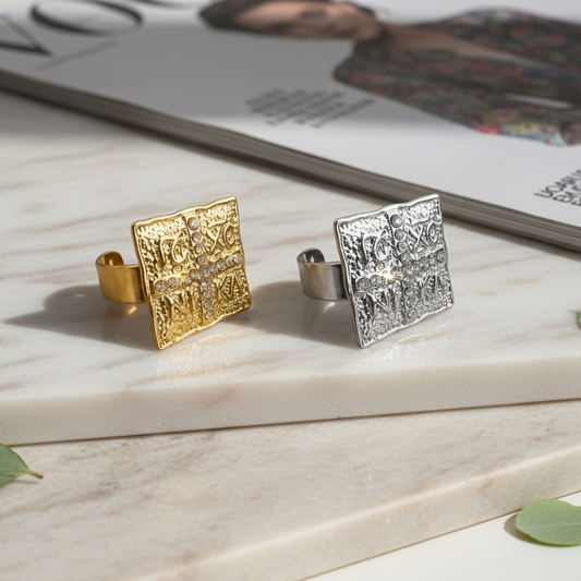 ⚡🚚 Ατσάλινο Δαχτυλίδι Κωνσταντινάτο IC XC NI KA με Σταυρό Ζιργκόν