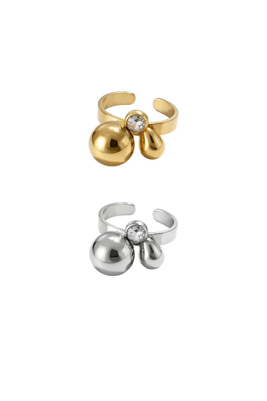 Sphere Drop Ring stainless steel statement δαχτυλίδι με μπίλια, σταγόνα και ζιργκόν – So Cute by Dimi