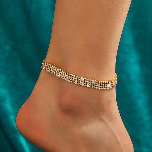 Simple Style Rhinestone Copper Anklet