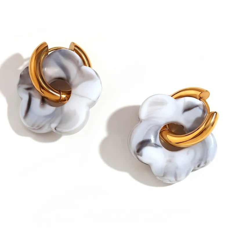Sweet Flower Stainless Steel Arylic Drop Earrings