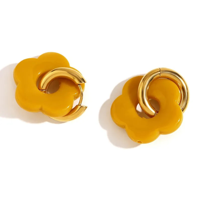Sweet Flower Stainless Steel Arylic Drop Earrings