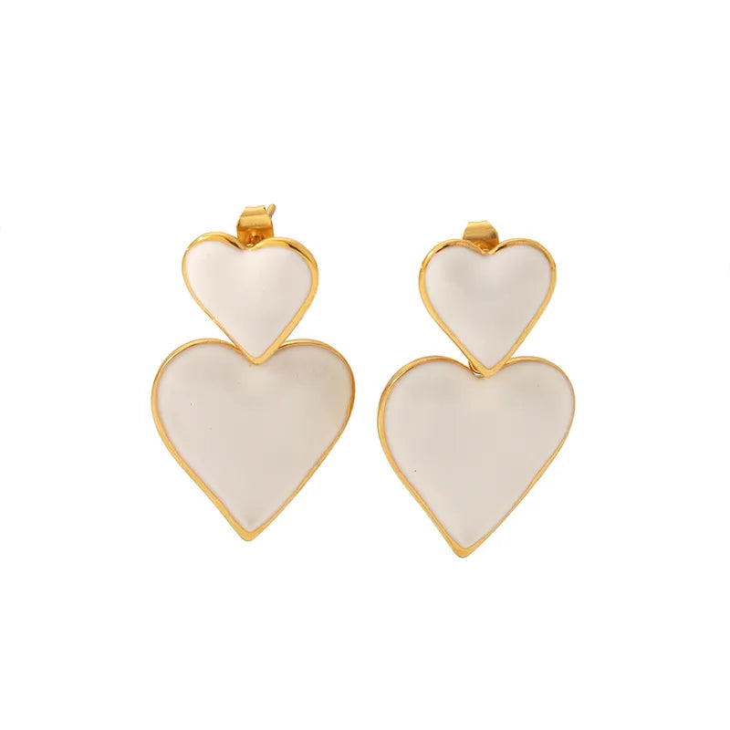 Heart Colour Stainless Steel 18K Gold Plated Drop Earrings