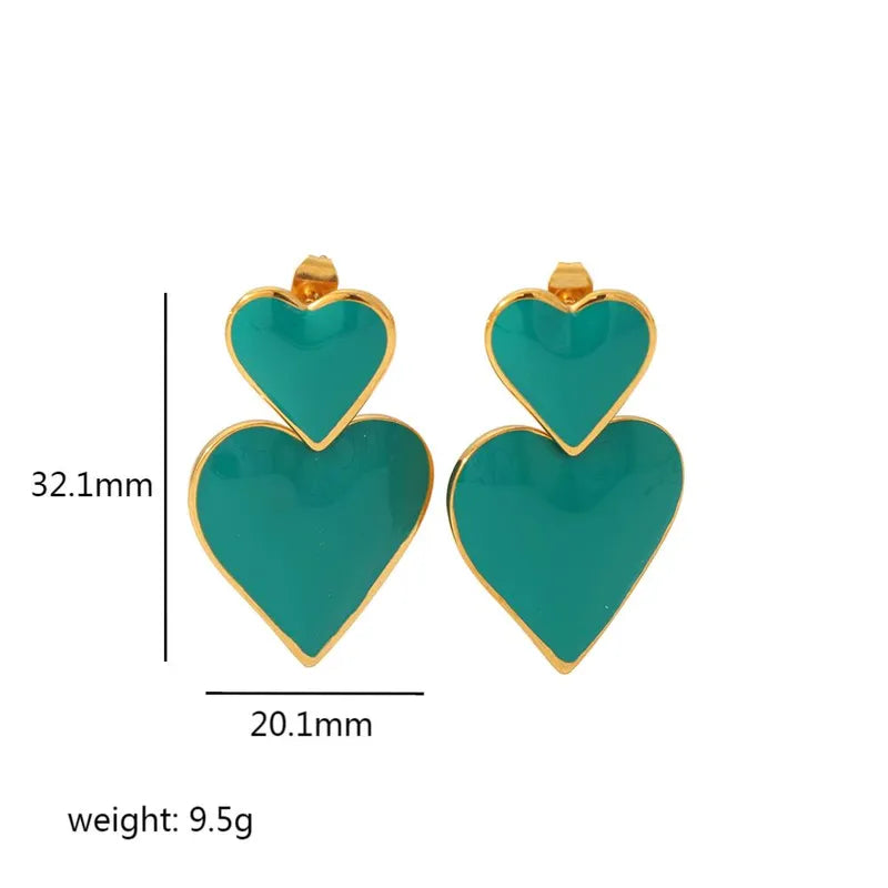 Heart Colour Stainless Steel 18K Gold Plated Drop Earrings