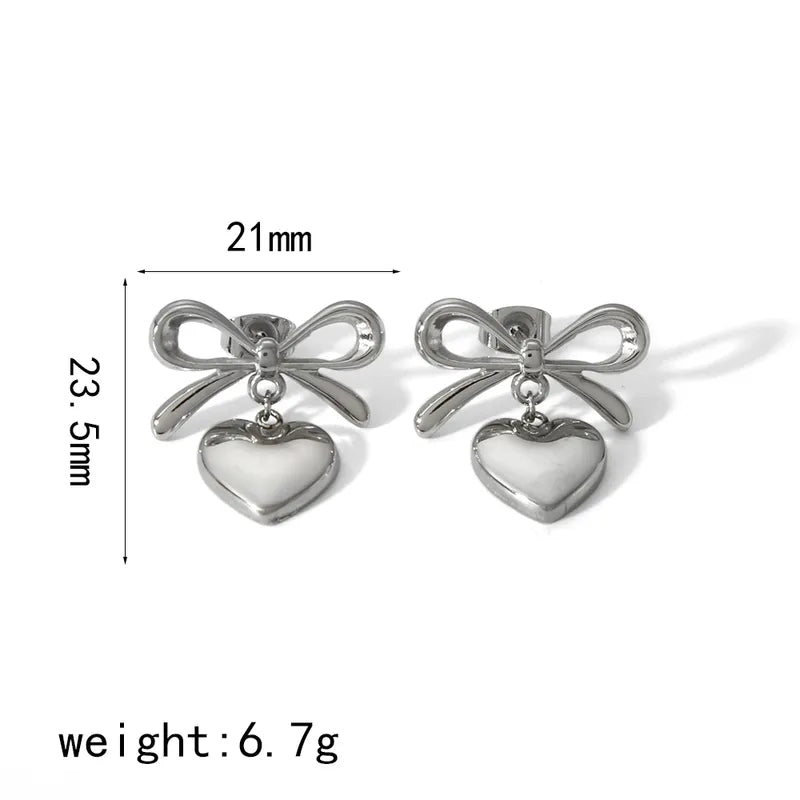 Heart Shape Bow Knot Plating Stainless Steel Drop Earrings