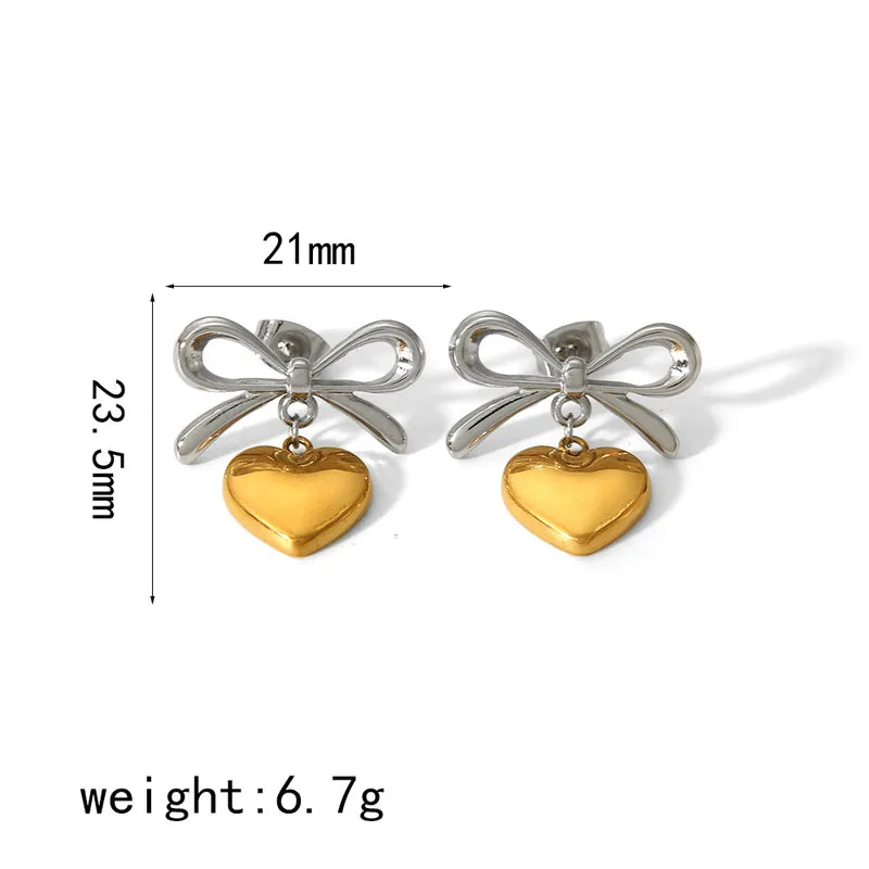 Heart Shape Bow Knot Plating Stainless Steel Drop Earrings