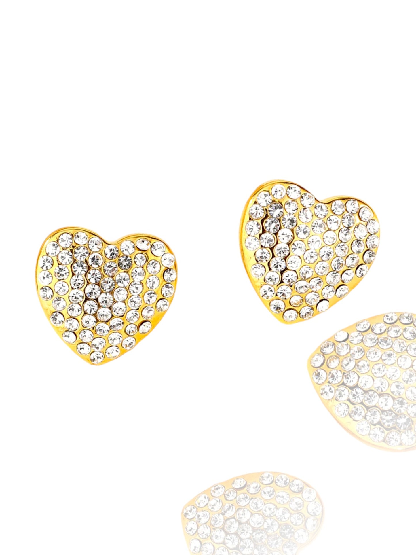 Cute Shiny Heart Shape Stainless Steel Zircon  Ear Studs