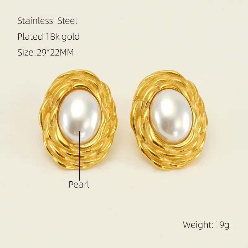 Stainless Steel Freshwater Pearl 18K Gold Plated Ear Studs