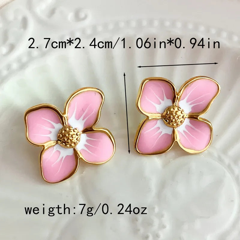 Elegant Romantic Flower Plating 304 Stainless Steel 14K Gold Plated Ear Studs