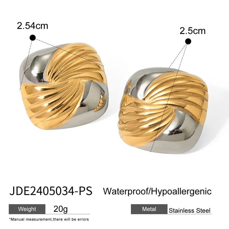 Two Tones Geometric Plating 304 Stainless Steel Ear Studs