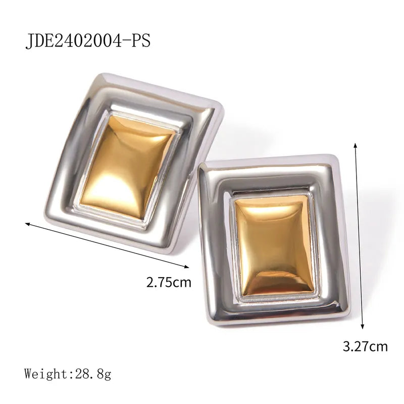 Two Tones Geometric Plating 304 Stainless Steel Ear Studs