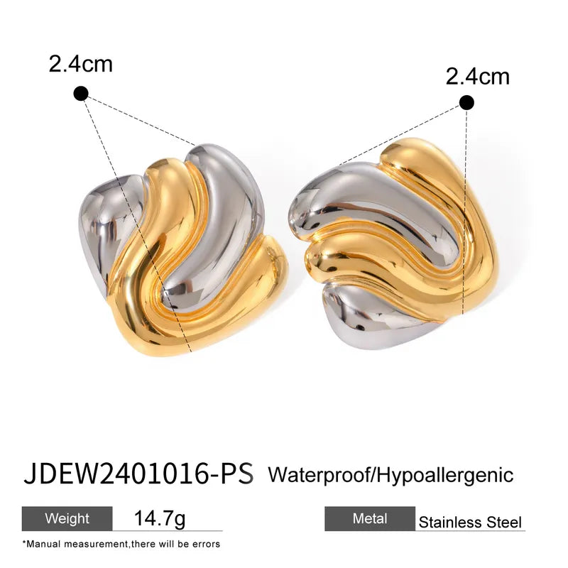 Two Tones Geometric Plating 304 Stainless Steel Ear Studs