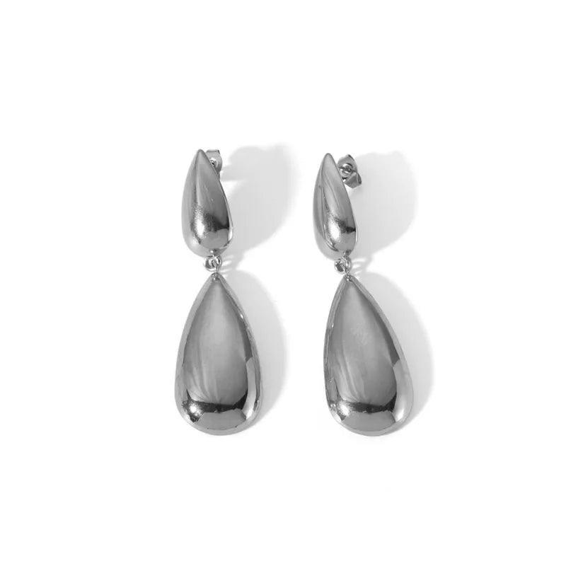 Elegant Water Droplets Mixed Metal Plating 304 Stainless Steel  Earrings