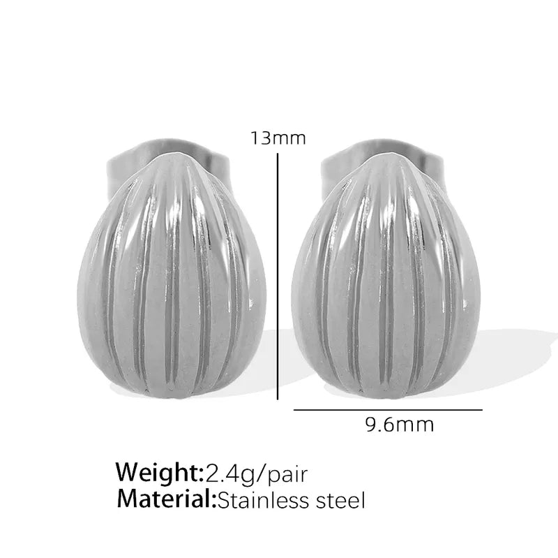 Shell Scallop Plating Inlay Titanium Steel Rhinestones 18K Gold Plated Ear Studs