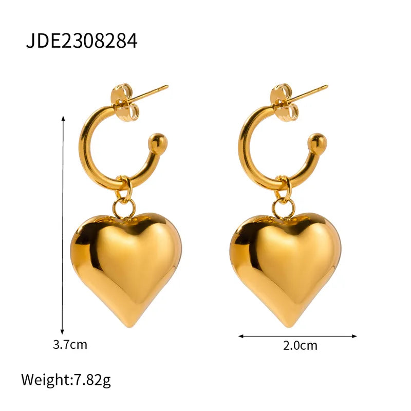 IG Style Simple Style Heart Shape Plating Stainless Steel 18K Gold Plated Drop Earrings