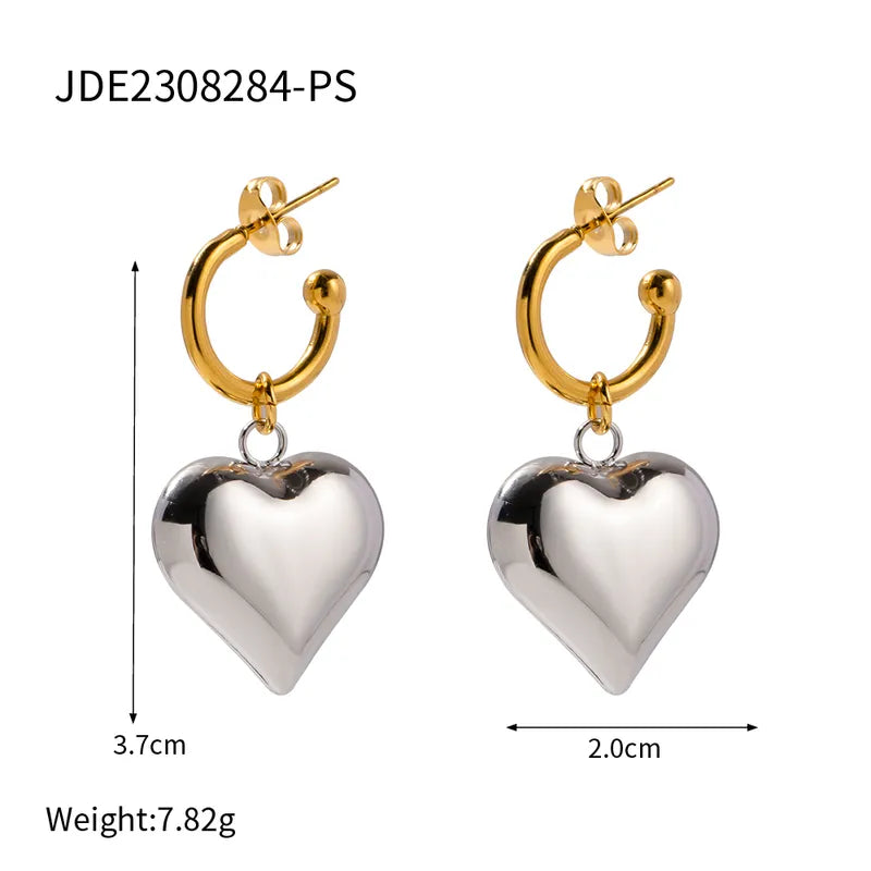 IG Style Simple Style Heart Shape Plating Stainless Steel 18K Gold Plated Drop Earrings
