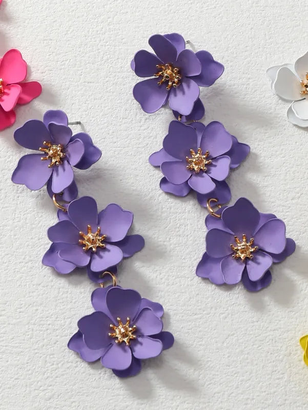 Pastoral Flower Stoving Varnish Alloy Drop Earrings