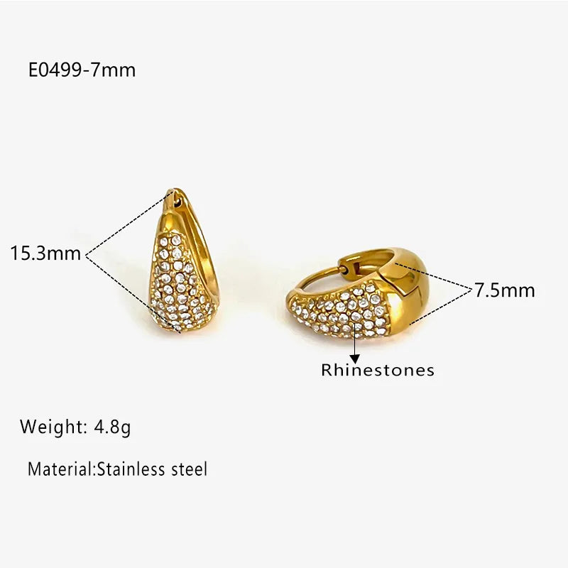 Retro Geometric 316L Stainless Steel Rhinestones 18K Gold Plated Earrings