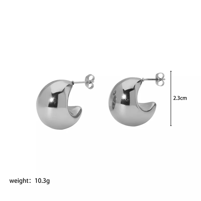 C Shape Polishing Plating Chunky Stainless Steel 18K Gold Plated Ear Studs