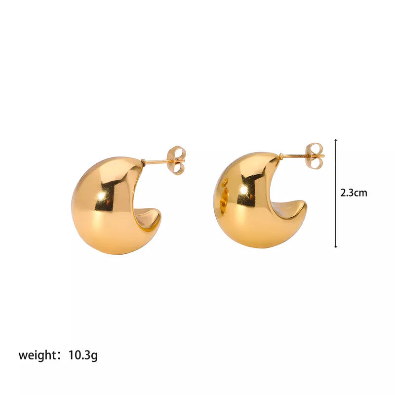 C Shape Polishing Plating Chunky Stainless Steel 18K Gold Plated Ear Studs