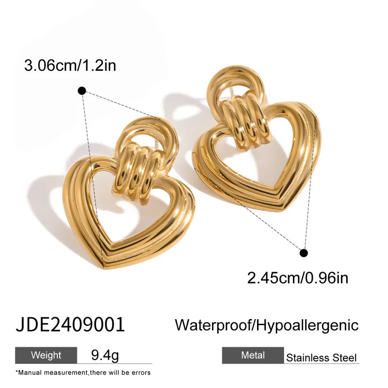 Heart Shape 304 Stainless Steel Drop Earrings