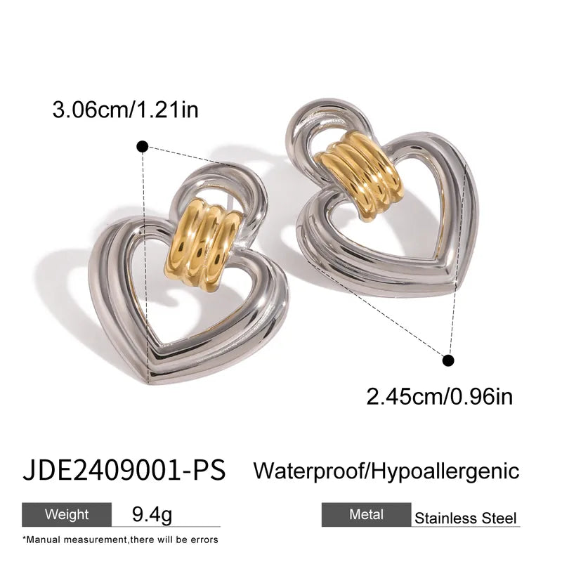 Heart Shape 304 Stainless Steel Drop Earrings