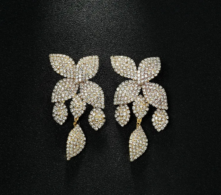 Flower Inlay Rhinestones Drop Earrings