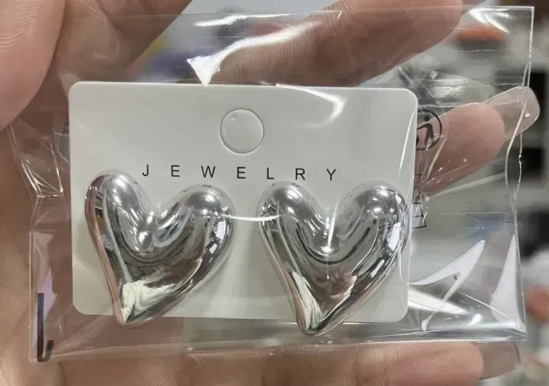 Acrylic Metallic Heart Earrings, pack of 2 pairs