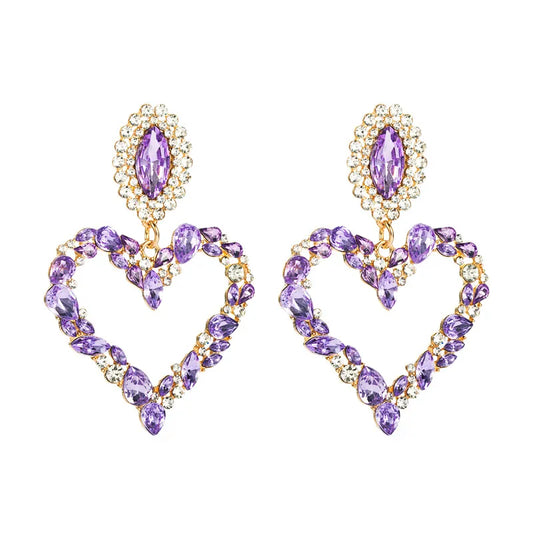 Fashion Heart Shape Alloy Inlay Rhinestones Drop Earrings 1 Pair