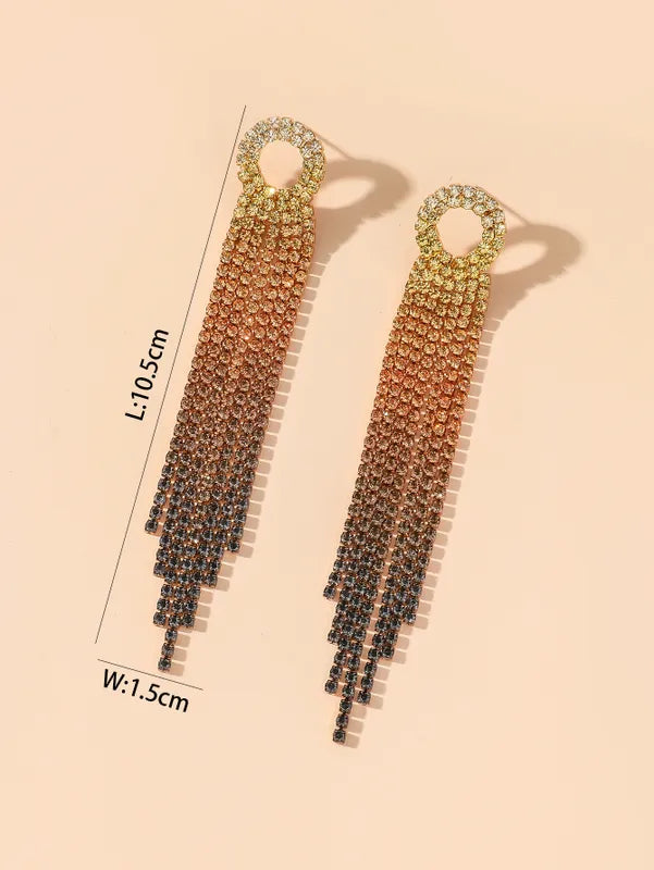 Sweet Tassel Copper Rhinestones  Drop Earrings