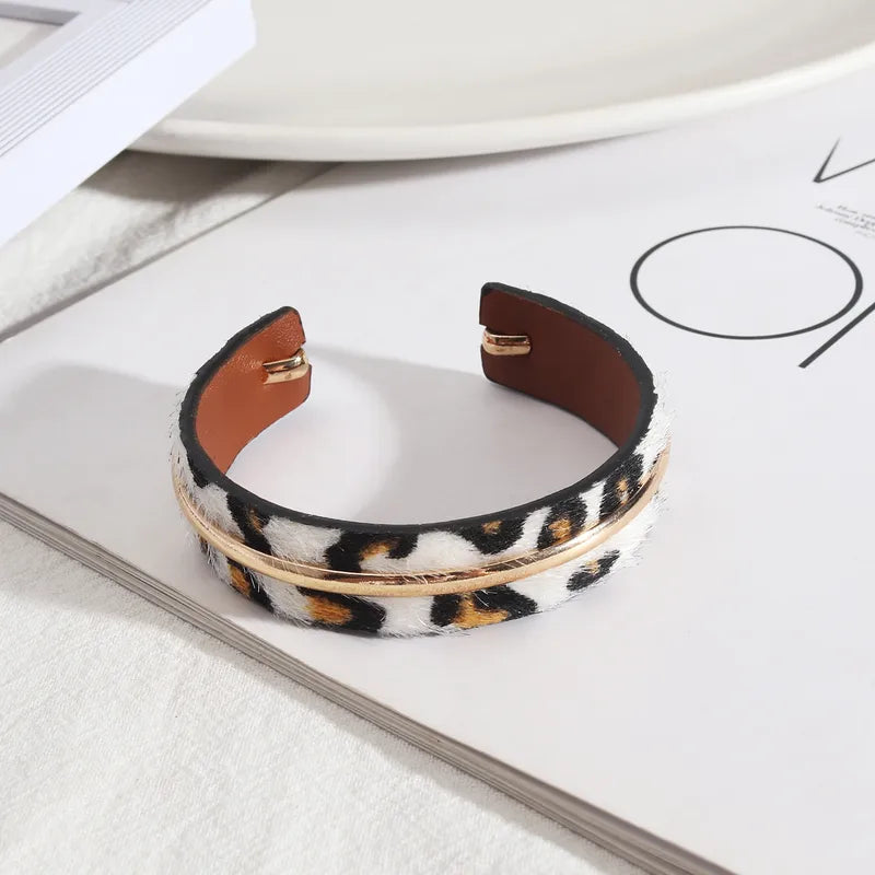 Leopard Pu Leather Metal Women's Bangle, pack of 2