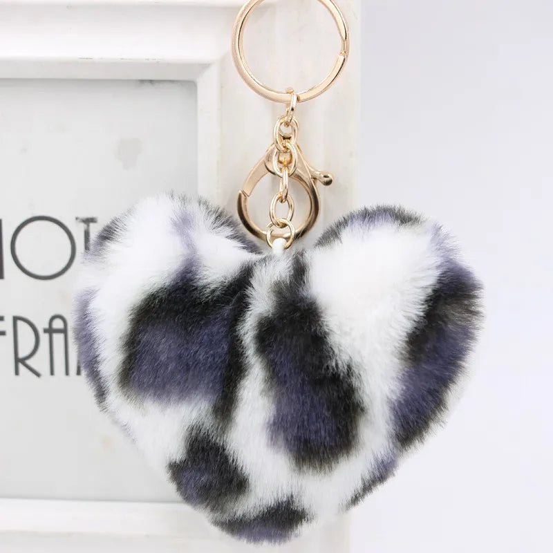 Retro Heart Shape Leopard Alloy Plush Women's Bag Pendant Keychain