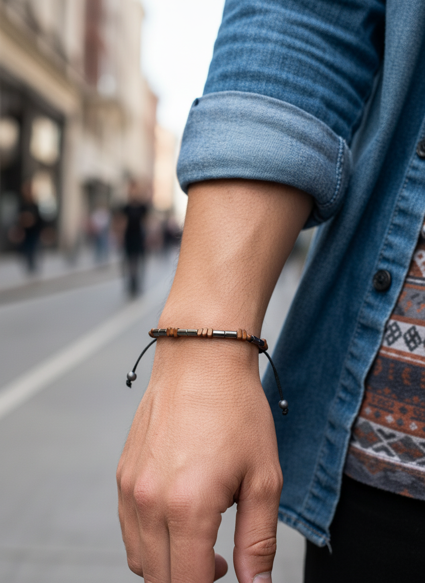 🤍✨ Ανδρικό Βραχιόλι Hematite Tubes