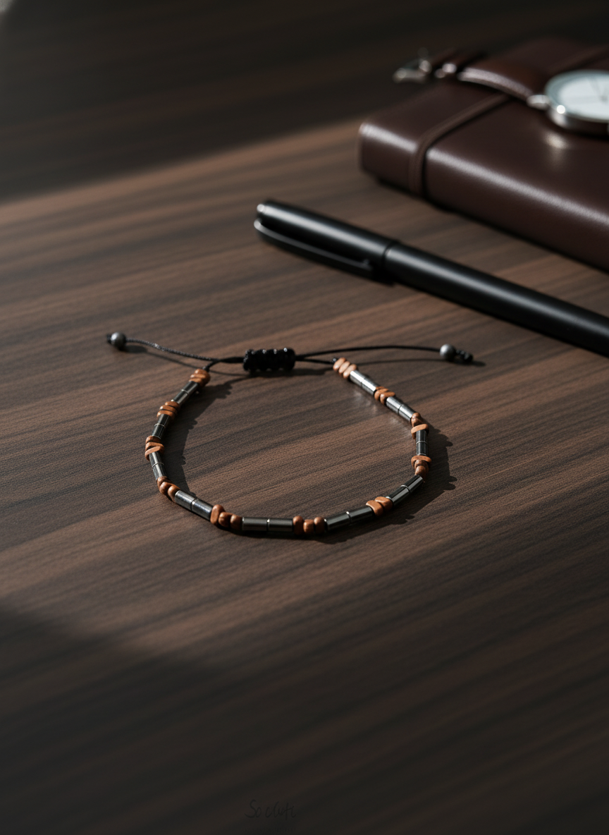 🤍✨ Ανδρικό Βραχιόλι Hematite Tubes