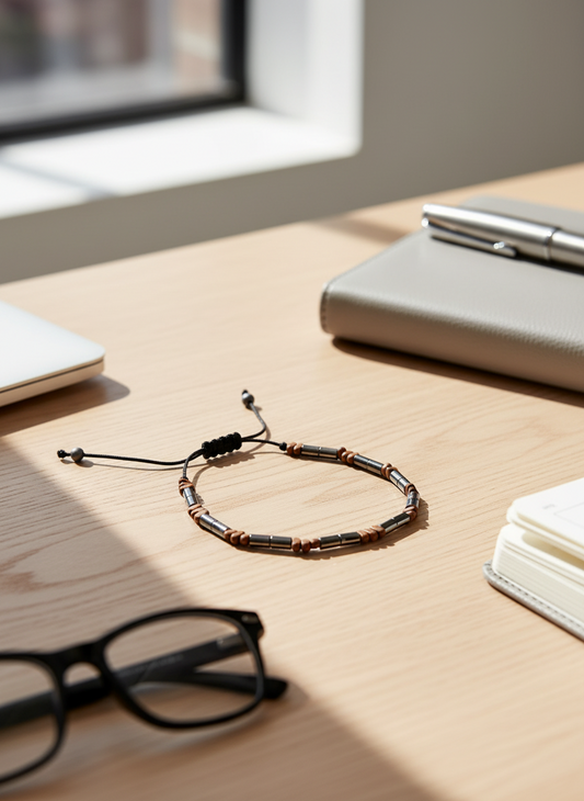 🤍✨ Ανδρικό Βραχιόλι Hematite Tubes