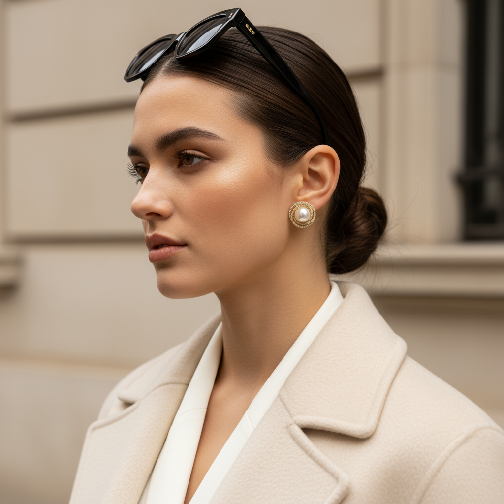 Ατσάλινα σκουλαρίκια με πέρλα και στρας σε χρυσό & ασημί, Halo Glow So Cute by Dimi – χονδρική So Cute Wholesale.