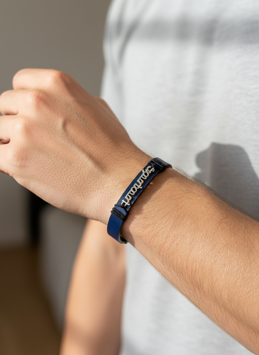 Χειροποίητο ανδρικό δερμάτινο βραχιόλι ‘μπαμπάς’ με ταυτότητα – χονδρική So Cute by Dimi