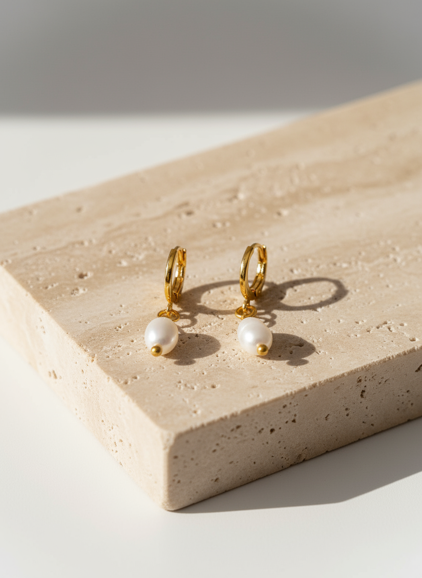 Pearl Mini Hoop Earrings – Ατσάλινα σκουλαρίκια με πέρλα – So Cute by Dimi