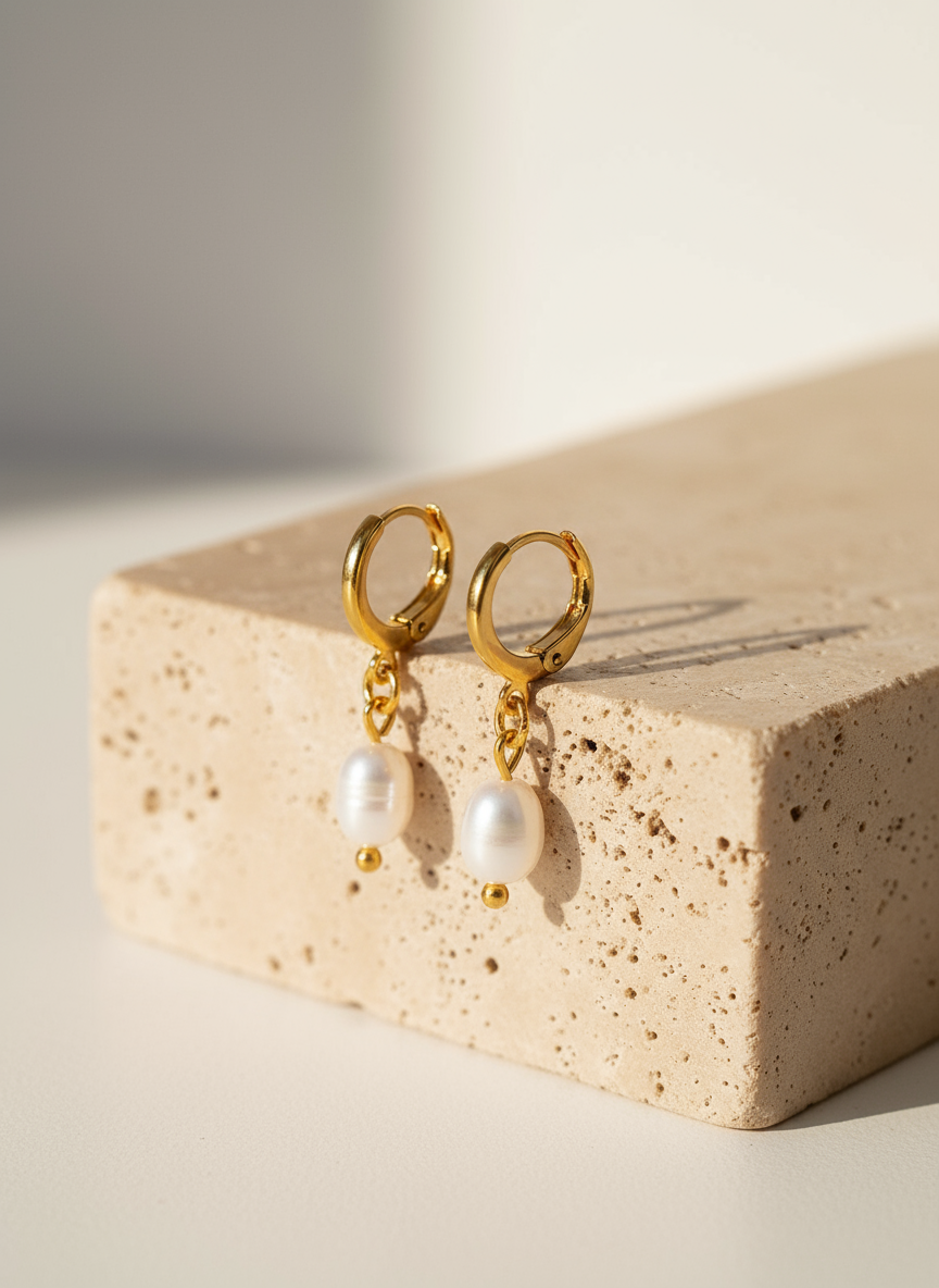 Pearl Mini Hoop Earrings – Ατσάλινα σκουλαρίκια με πέρλα – So Cute by Dimi