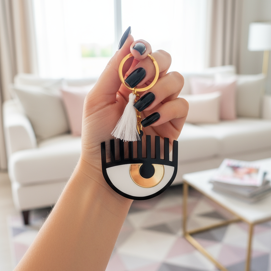 Plexiglass μπρελόκ μάτι με βλέφαρα και φουντίτσα – So Cute by Dimi Wholesale