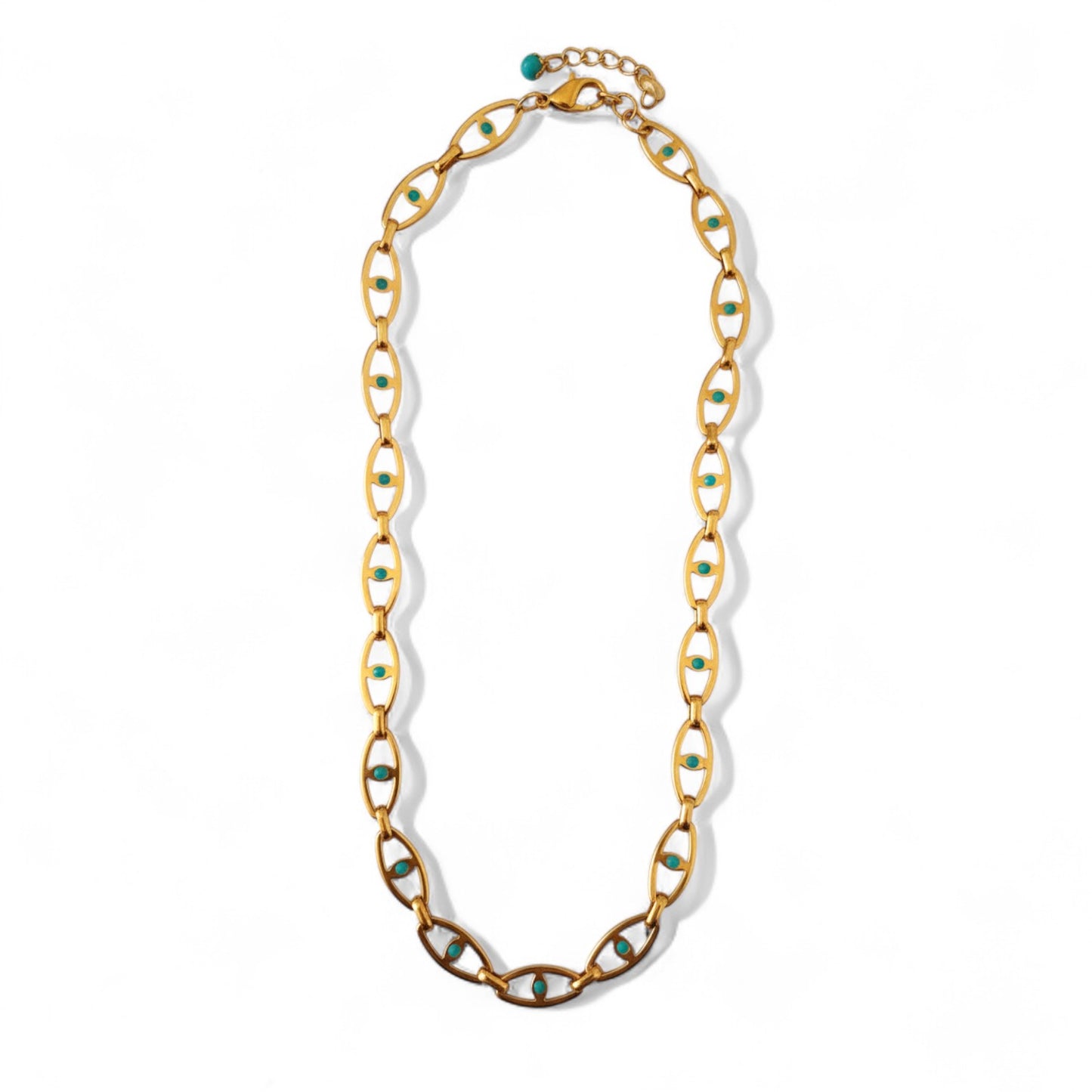 Κολιέ με τυρκουάζ σμάλτο και επίχρυση ατσάλινη αλυσίδα – So Cute by Dimi χονδρική