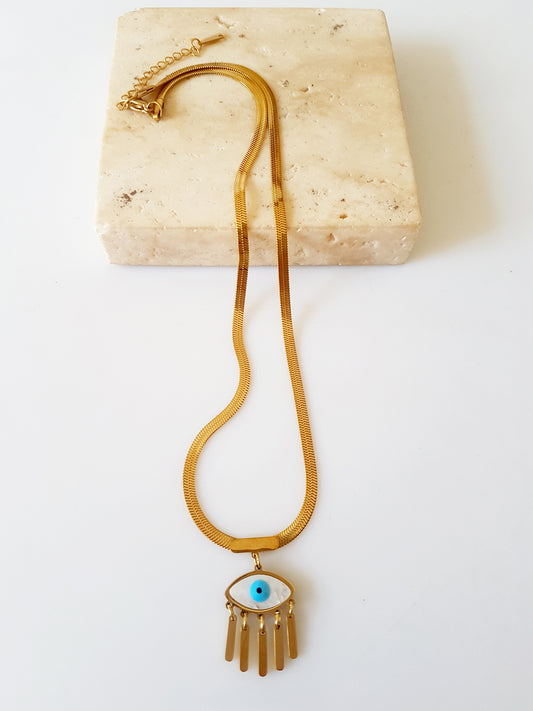 Basic Devil'S Eye Titanium Steel Gold Plated Pendant Necklace