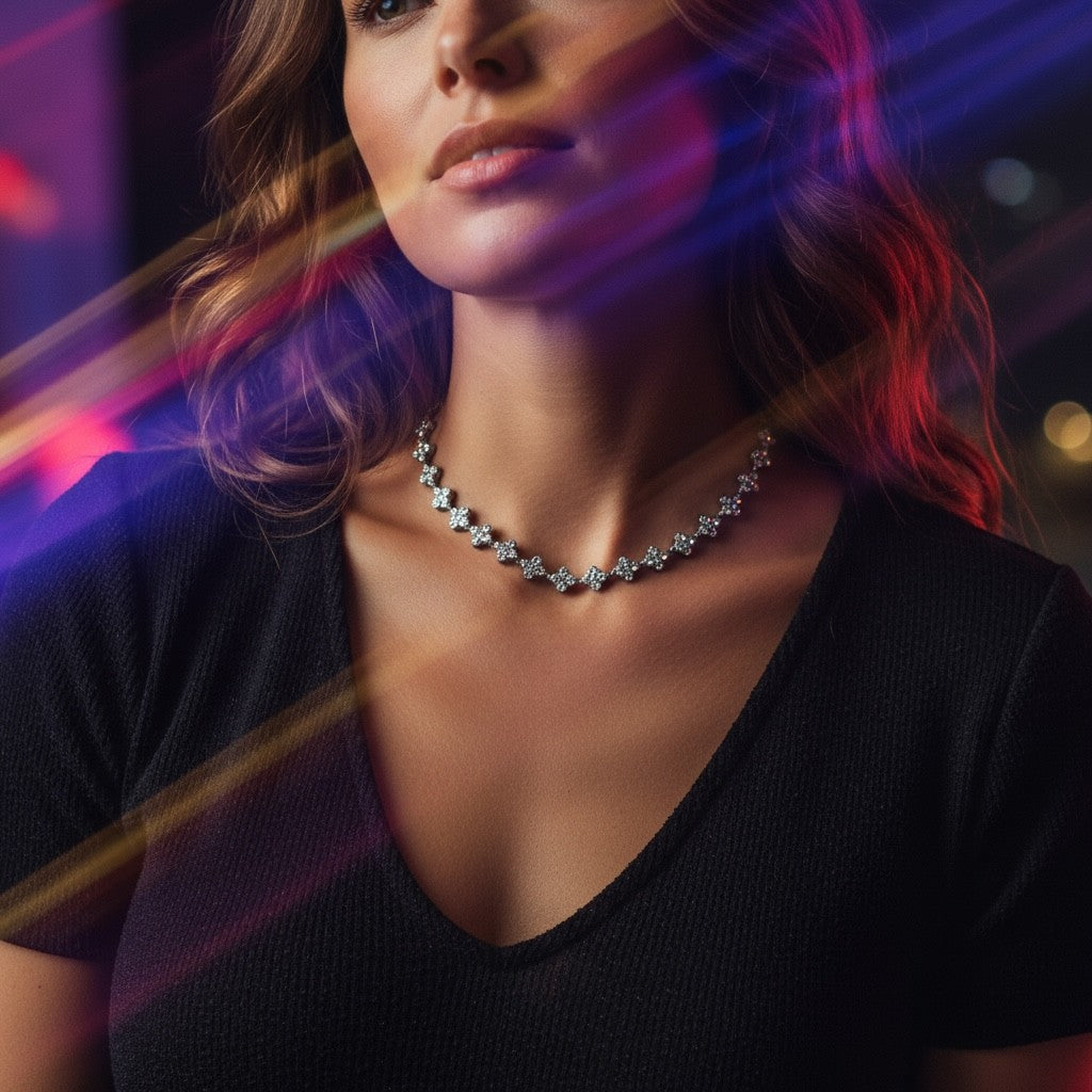 ⚡🚚 Crystal Cross Choker – Ατσάλινο Κολιέ με Σταυρούς Ζιργκόν