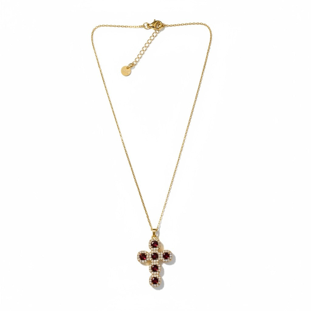 ⚡🚚Gemline Cross Necklace  Ατσάλινο Κολιέ Σταυρός με Χρωματιστά Ζιργκόν