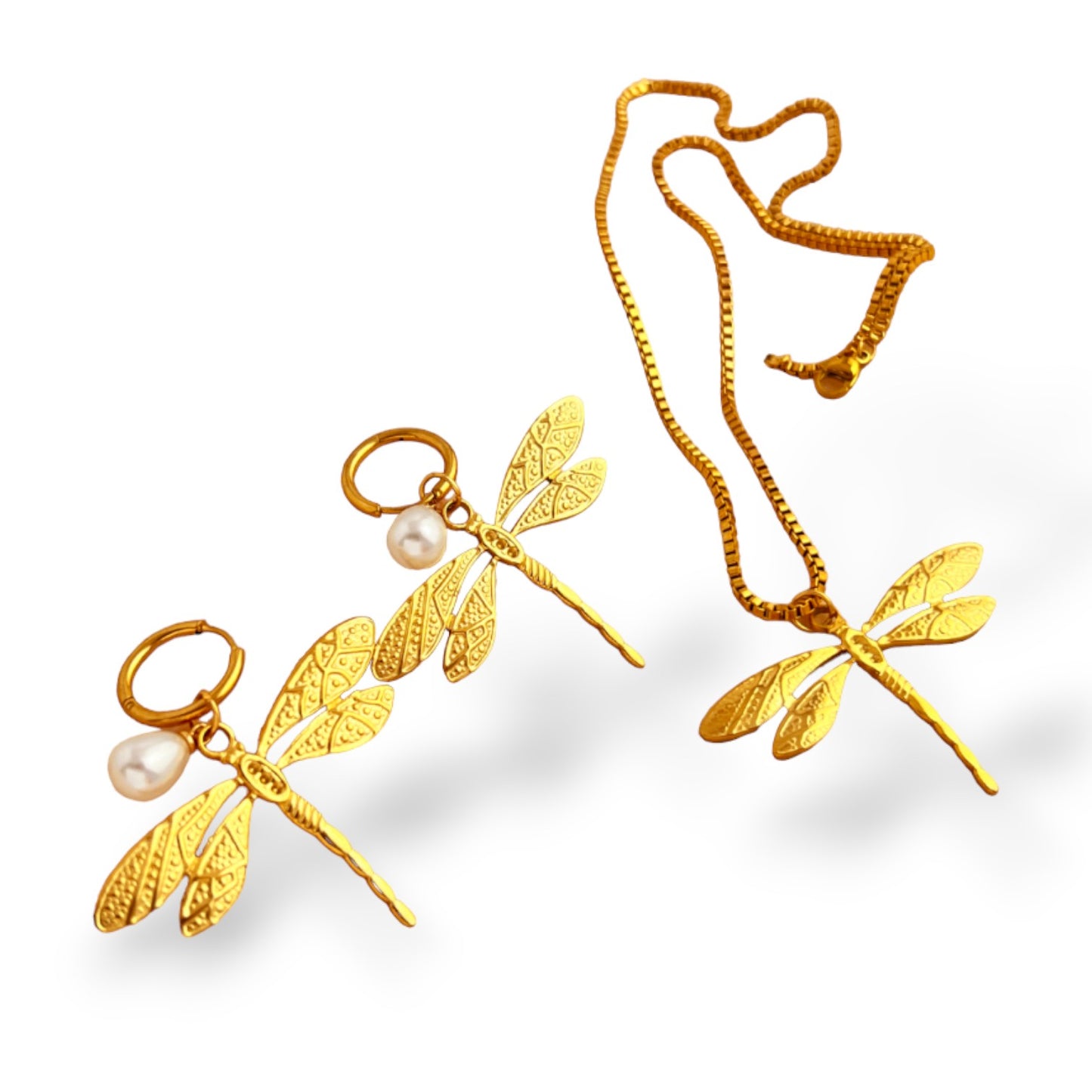 Retro Dragonfly 201 Stainless Steel Gold Plated Plating Jewelry Set