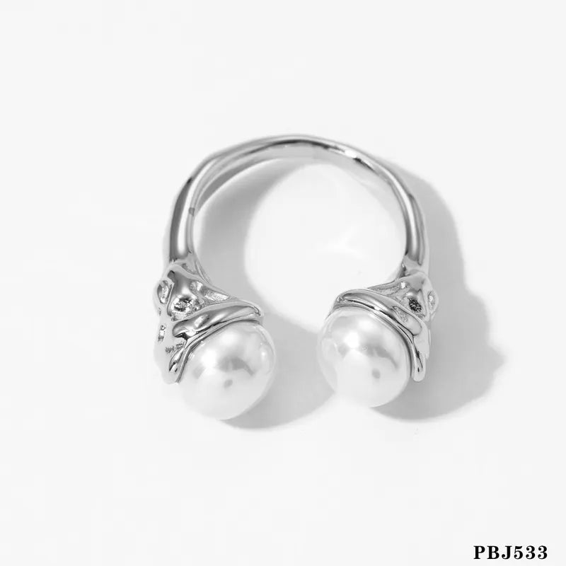 304 Stainless Steel Round Artificial Pearls Rings